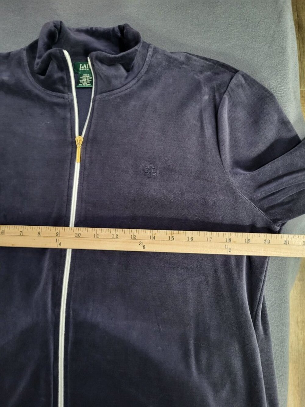 Lauren Ralph Lauren Women's XL VTG Navy Blue Velour Zip Up Track Jacket - Picture 5 of 8